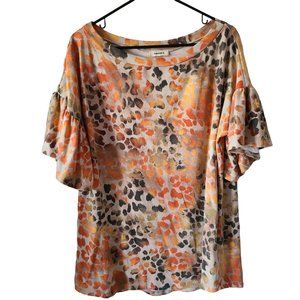Adora Autumn Animal Print Ruffle Sleeve Top Women's Size M
